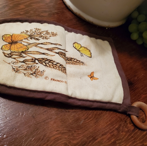 Vintage Potholder Brown Orange Wooden Hoop - Picture 4 of 6